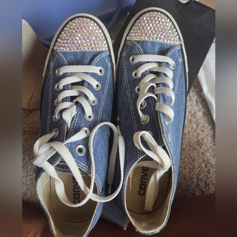 Custom denim and Swarovski Chuck Taylor's